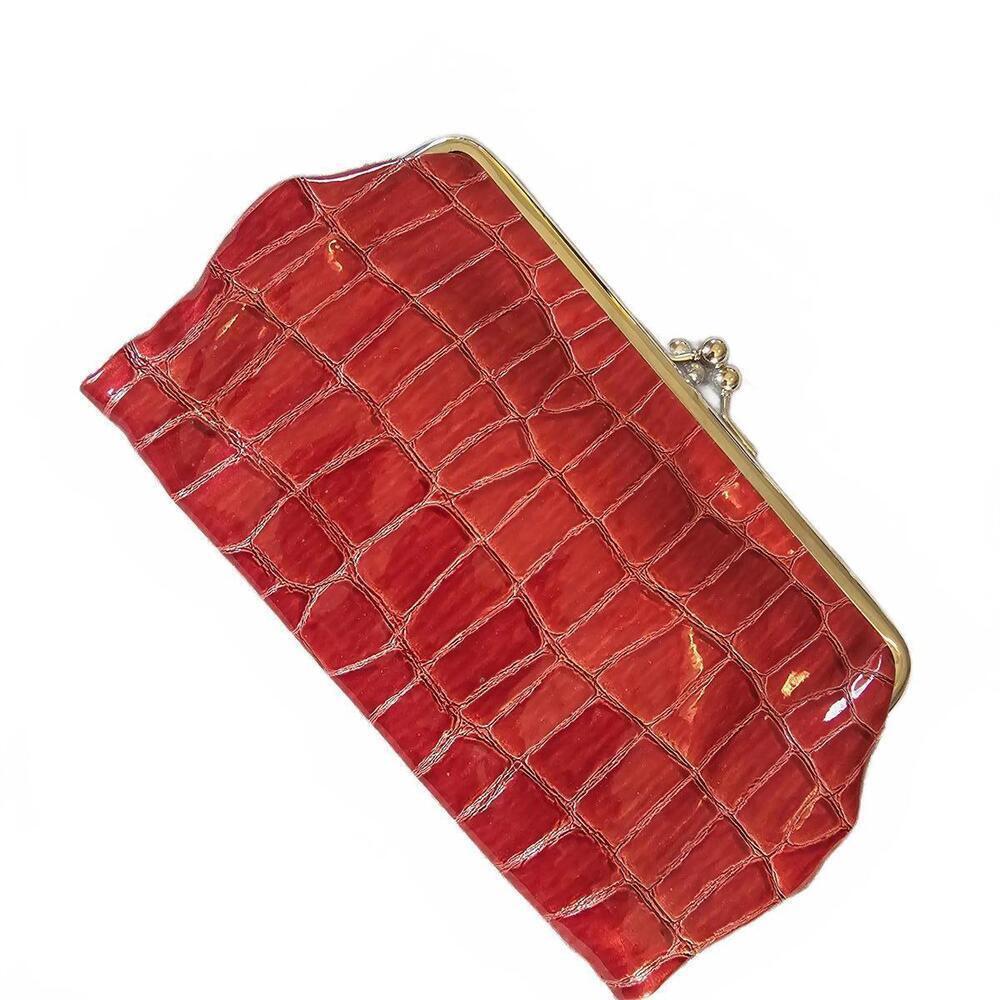 Red Faux Crocodile Leather Clutch Purse